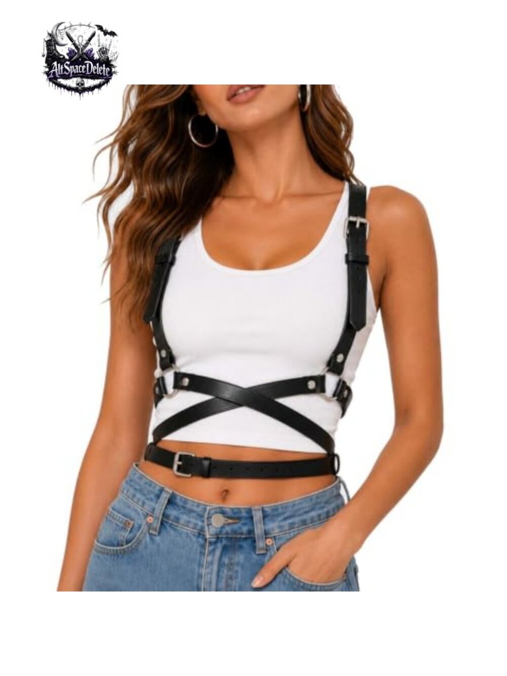 PU Leather Waist Harness Adjustable Body Chain Belt Goth Party Vest
